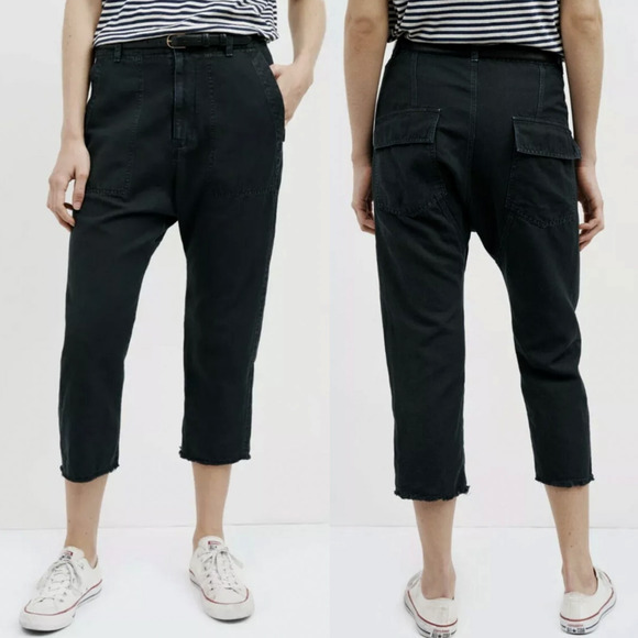 NEW! Nili Lotan 6 Luna LINEN Pant Drop Crotch Slouchy Cotton Crop Washed Black - Picture 1 of 5